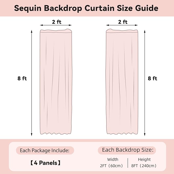Sugargirl Halloween Black Sequin Backdrop Curtain 4 Panels 2FTx8FT Glitter Black Background Drapes Sparkle Photography Backdrop for Party Wedding Birthday Wall Decoration