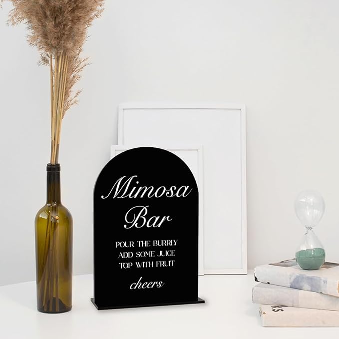 Black Mimosa Bar Sign, Open Bar Signs, Wedding Engagement Bridal Shower Decor for Reception Ceremony Party, Weddings Acrylic Sign