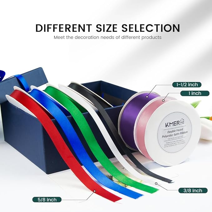 Double Face White Satin Ribbon 5/8 inch X 50 Yards Polyester White Ribbon for Wedding Decor, Wreath, Gift Package Wrapping and Other Projects