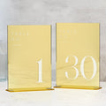 JINMURY Gold Wedding Table Numbers 1-30 with Stands, 5"x7" Gold Mirror Acrylic Table Numbers, Perfect for Wedding Reception, Party, Anniversary, Event