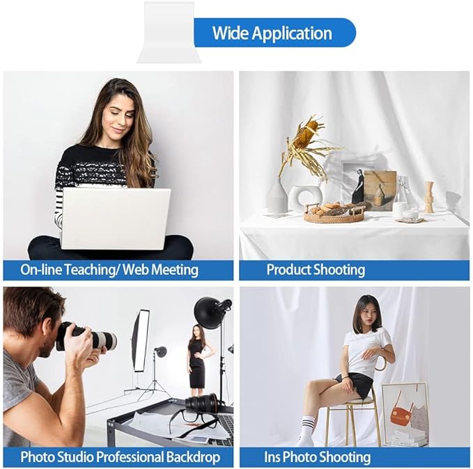 HEMMOTOP White Photography Backdrop, 10x8 ft White Photo Backdrops Background Curtain for Photoshoot, Video Recording, Photographic Studio, Picture, Party, Photos, Product (Backdrop only)