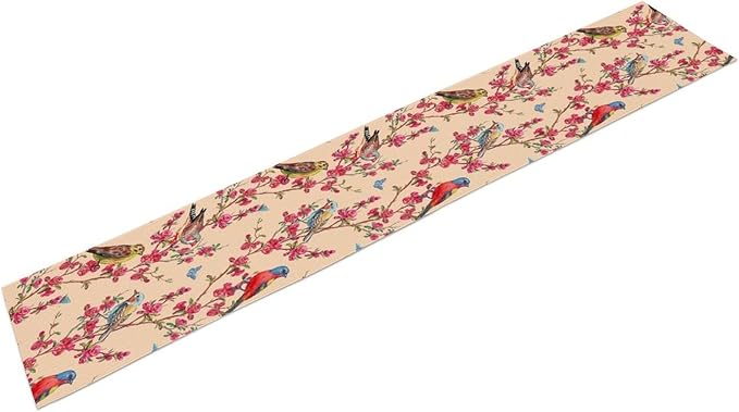 Floral Butterfly Table Runner Seasonal Spring Flower Bird Table Decoration Table Runner for Home Party Decoration 13x36 Inch