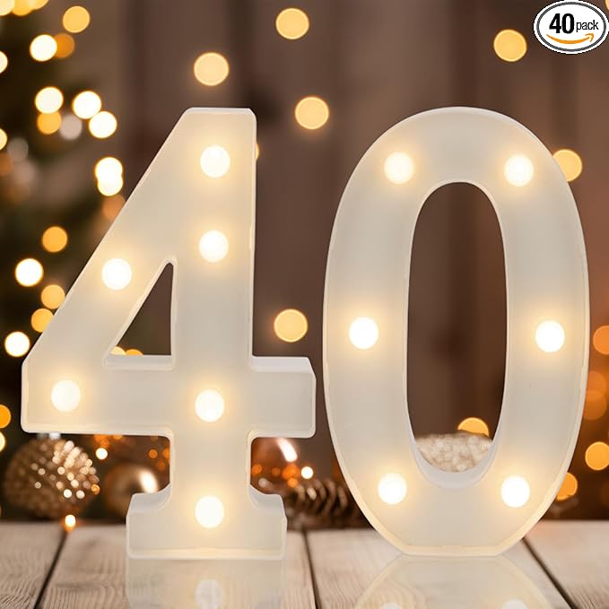Decorative Led Light Up Numbers, 40th Birthday Decorations, Warm White Led Numbers Lights, Lighted Marquee Number Sign for Sweet 40th Party Decor