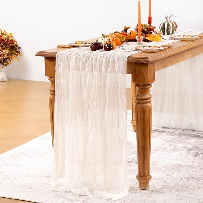 Ivory White Cheesecloth Table Runner 4 Pack Fall Table Runners Boho Gauze 120 Inches White Cheese Cloth Fall Table Decorations for Thanksgiving Weddings Bridal Baby Shower