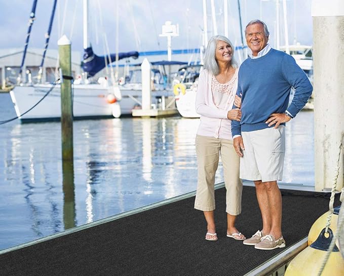 House, Home and More Indoor Outdoor Double-Ribbed Carpet Runner with Skid-Resistant Rubber Backing - Smokey Black - 3 Feet x 15 Feet