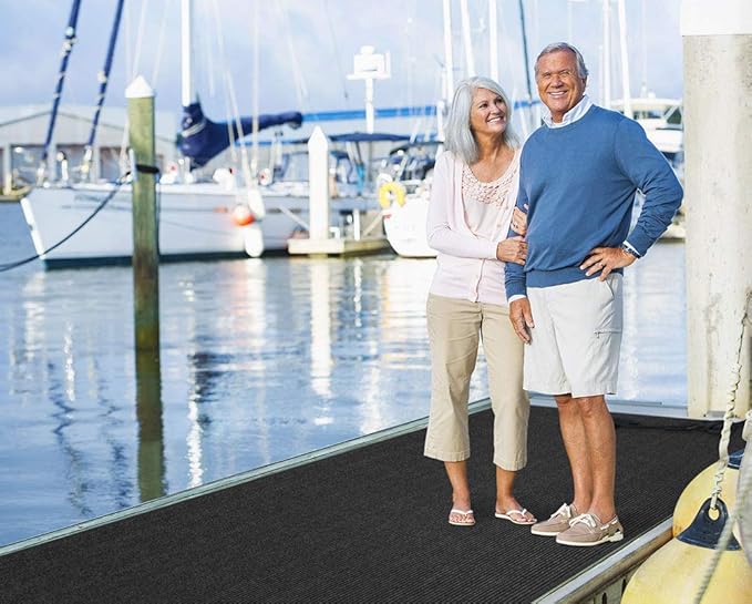 House, Home and More Indoor Outdoor Double-Ribbed Carpet Runner with Skid-Resistant Rubber Backing - Smokey Black - 4 Feet x 10 Feet