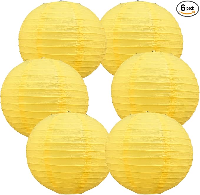 BEISHIDA 12-Inch Yellow Round Paper Lanterns Decorative Hanging Asia Chinese Japanese Paper Lanterns Lamp for Birthday Halloween Wedding Baby Bridal Shower Fall Home Decor Party Decoration（6 Packs）