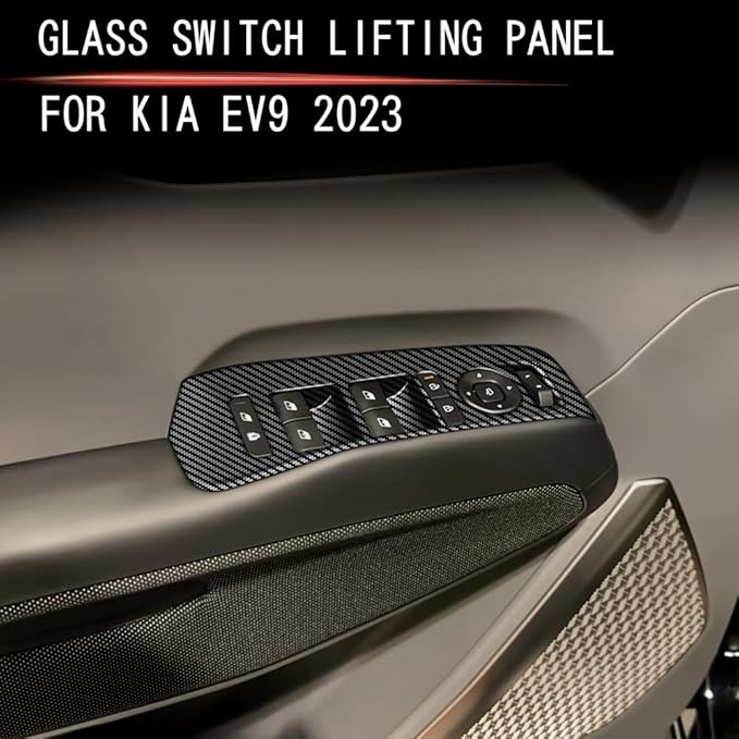 4pcs Carbon Fiber Style Front Rear Doors Window Glass Lift Switch Panel Cover Decorative Sticker Protection Car Interior Accessories for 2023-2025 KIA EV9 KT15
