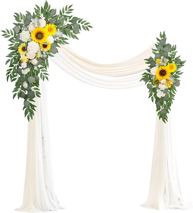 Artificial Arch Flowers Kit(Pack of 4),2Pcs Artificial Flower Arch Decor, 2Pcs Drapes, Ceremony and Reception Background Rose Decoration, Rose Sunflower Floral and Outdoor Party Decor