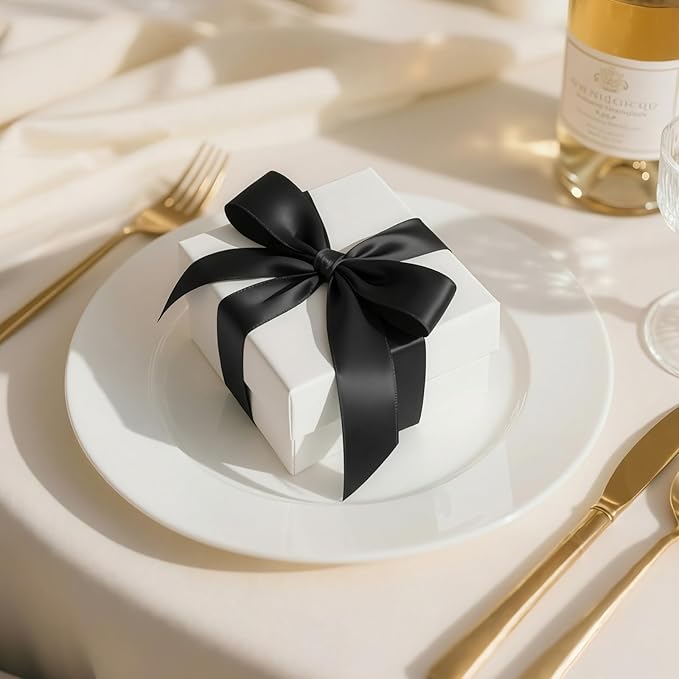 Solid Color Double Faced Black Satin Ribbon 1" x 25 Yards Ribbons Use for Bows Bouquet, Gift Wrapping, Floral Arrangement