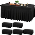 Wish Care 6 Pack Black Spandex Table Cloths for Rectangle Tables 8ft - One-Piece Wrinkle Free Fitted Table Cover 8 Foot Table Stretch Tablecloths for Party, Banquet, Wedding and Events