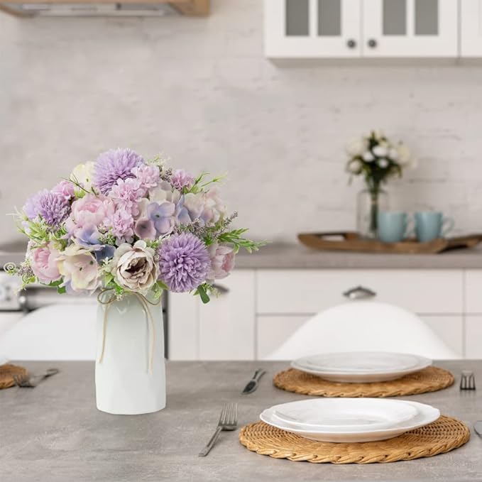 LESING Artificial Peony with Vase Silk Flowers Bouquets Fake Hydrangea Bulks for Home Table Centerpieces Wedding Decoration(Purple-1)