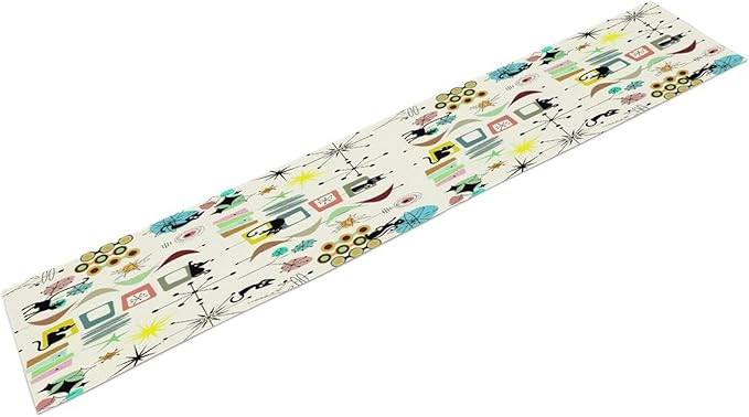 Colorful Geometric Table Runner,Vintage Mid Century Cute Cat Abstract Morden Print Tablecloth Burlap for Hotel Indoors Outdoor Dining Room Kitchen Home Decor, 13x36in
