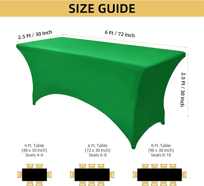 6-Pack 6ft Spandex Table Covers for Rectangle Standard Folding Tables - Wrinkle Resistant Stretch Tablecloths - Ultimate Fitted Table Protector for Parties, Trade Shows, Wedding