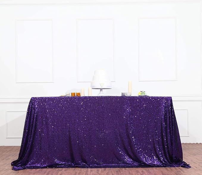 SquarePie Sequin Tablecloth 60 x 102 Inch Purple Sparkly Table Cloth for Halloween Wedding Party