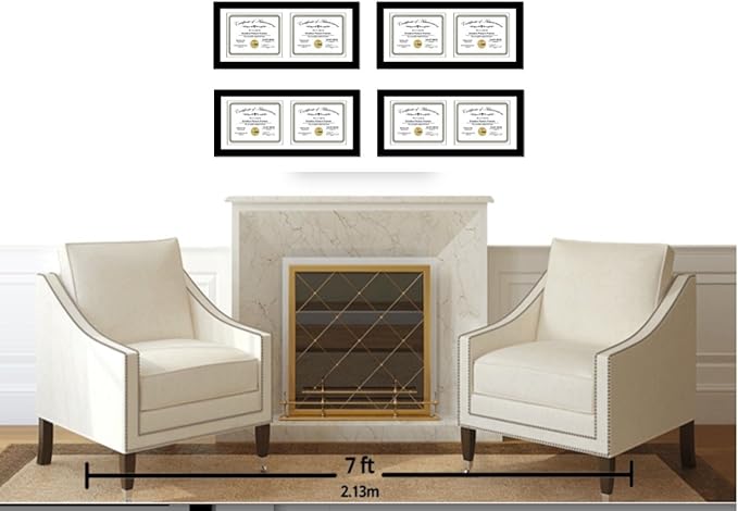 Creative Picture Frames 14X30Bk-W Black Horizontal Double Diploma Frame With 2 Opening White Mat, Holds 2-10X12-Inch Documents With Wall Hanger