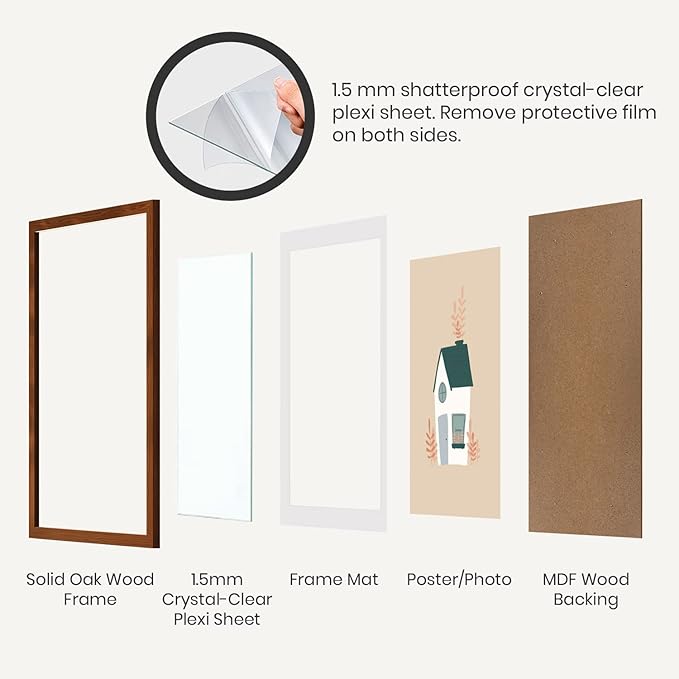 Opposite Wal - 8x10 in - Dark Solid Oak Wood Picture Frames with Mat - Wall Hanging & Tabletop Photo Frame - Pictures Display 5x7 with Mat, 8x10 without - Office, Gallery & Home Decor
