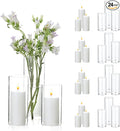 UDU Set of 12 White Pillar Candles and 12 Glass Cylinder Vases Hurricane Holders, Slim Pillar Candle Holder, Cylinder Vases for Centerpieces Wedding Table Party Home Decor(2.6" X 4.7", 5.9", 7.9")