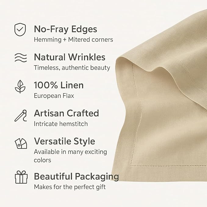 Linen Light Natural Table Runner 48 Inches - 100% Pure Linen Cloth Fabric Hemstitch Table Runner 14 x 48 Inch for Dining, Dresser, Thanksgiving, Fall Christmas - Lino