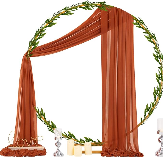 Socomi Terracotta Sheer Wedding Decor Fall Draping Fabric 29" x 20Ft 4 Panels Arch Outdoor Curtain Drapes Extra Long for Bridal Baby Shower Birthday Party Decor