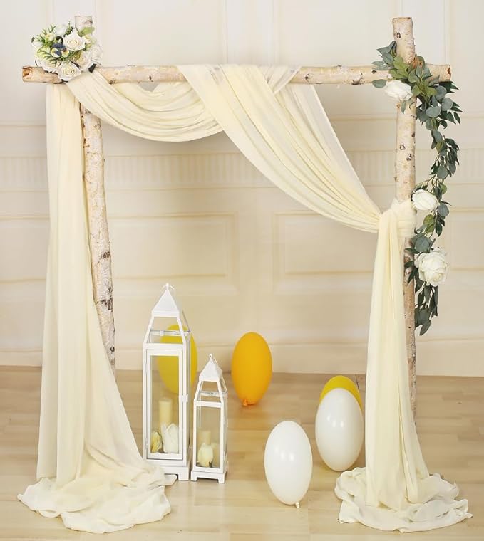 SHERWAY 2 Panels 30Ft Extra Long Chiffon Arch Drapes for Wedding Party Reception Backdrop Ceremony Swag Decoration (Ivory & Ivory)