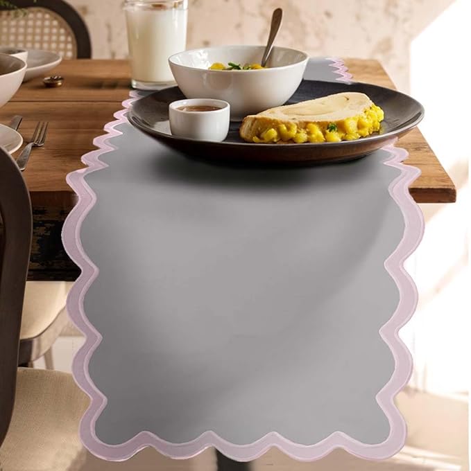 Folkulture Table Runner | Table Runners 90 inches Long | Scallop Table Runner for Farmhouse Decor or Boho Decor | Purple Table Runners for Dining Room Table Decor | Table Decorations for Party
