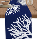 Coastal Coral Cotton Linen Table Runner for Dining Kitchen, Wedding Outdoor Party Tablerunners Decoration, Navy Blue Nautical Ocean Beach Dresser Scarf Coffee Tablecloth Runners 13x60 Inches