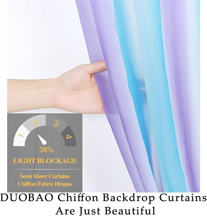 DUOBAO Sheer Curtains for Girls Bedroom, Light Filtering Purple Rod Pocket Drapes - 2 Panels 29x120 Inches, Mermaid Design