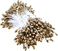 HAHIYO 700pcs 3mm Gold Pearl Double Heads Flower Pistil Hand-Made Artificial Flower Parad National Pearlized Floral Stamen for Scrapbook Decoration
