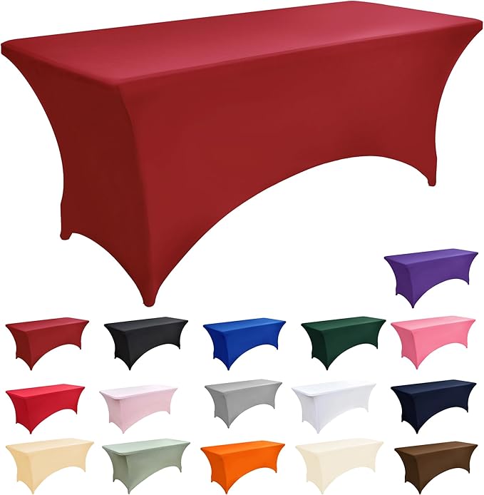 2-Pack 6ft Spandex Table Covers for Rectangle Standard Folding Tables - Wrinkle Resistant Stretch Tablecloths - Ultimate Fitted Table Protector for Parties, Trade Shows, Banquet