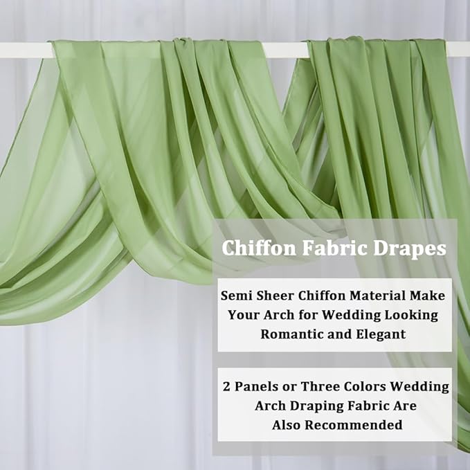 2 Panels Ceiling Drapes Wedding Arch Draping Fabric Sage Green Sheer Drapes 20Ft Long for Romantic Bridal Shower Decor Chiffon Wedding Arch Drapery Chiffon Fabric for Wedding Arch Decoration
