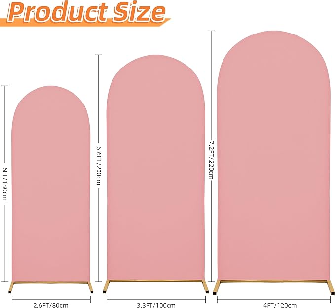 Wedding Arch Covers Arch Backdrop Cover Arch Stand Covers 7.2FT 6.6FT 6FT Set of 3 Arch Cover Spandex Fabric Stretchy Backdrop for Wedding Birthday Party Decoration Baby Shower (Light Pink)