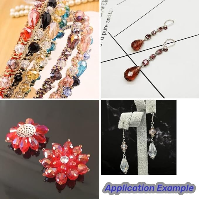 200pcs 4x6mm Teardrop Crystal Glass Beads Vertical Hole Faceted Glass Teardrop Spacer Beads for Bracelets Necklace Earring DIY Jewelry Making Craft(White)