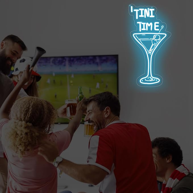 Tini Time LED Neon Sign, Martini Neon Sign for Bars, Elegant Cocktail Glass Neon, Martini Cocktail Bar Wall Decor, Bar Wall Art, Pub neon, 16.5"x8.7", Ice Blue