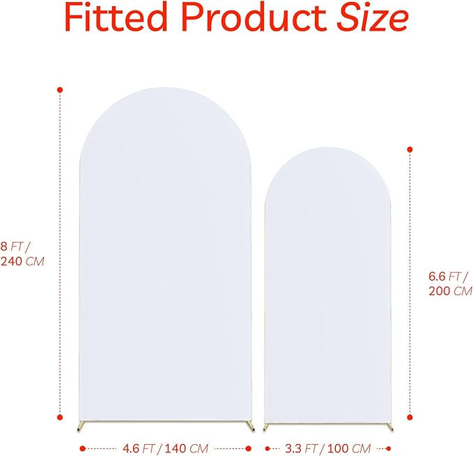 Set of 2 Arch Backdrop Cover White High Elastic Wrinkle-Resistant Arch Cover Spandex Fabric Thick Opaque Round Top Chiara Backdrop for Weddings Birthday Baby Shower Garden 6.6FT, 8FT