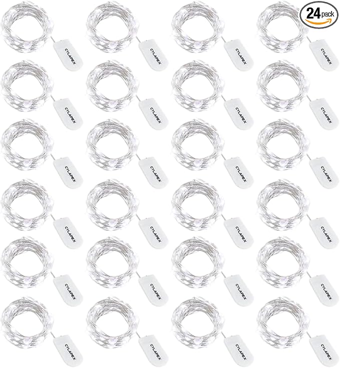 CYLAPEX Pack of 24 Cool White Fairy Lights String Battery Operated Fairy Lights, 3.3ft 20 LEDs Firefly Lights Silver Coated Copper Wire Lights for DIY Decor Christmas Decoration Costume