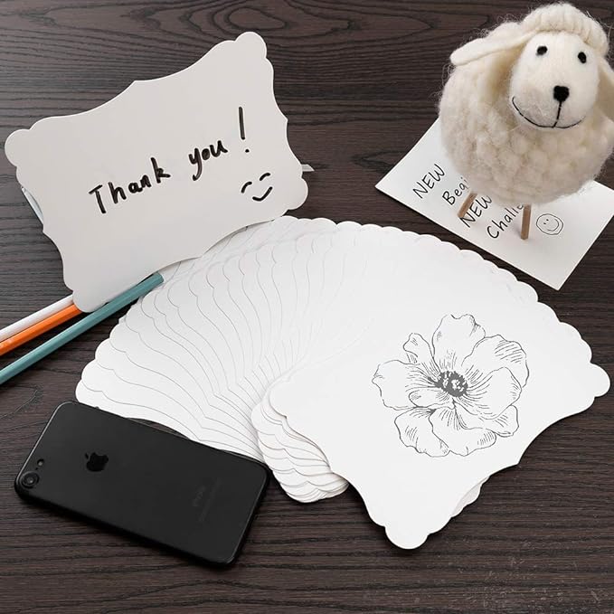 50 Pack Blank Kraft Cards Cardstock Thick Paper Brown Greeting Cards for DIY Gift Card Menus, Baby Shower and Wedding Invitations (White, 5x7IN)