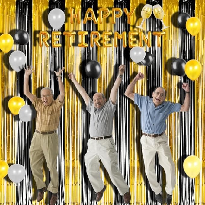 BRAVESHINE 3.2 x 8.2 ft Black Gold Foil Fringe Curtains - 2 Pack Metallic Photo Booth Streamers Backdrop for Boy Men Birthdays/New Years/Graduates/Homecoming/Farewell/Prom/Ramarak Party Decorations