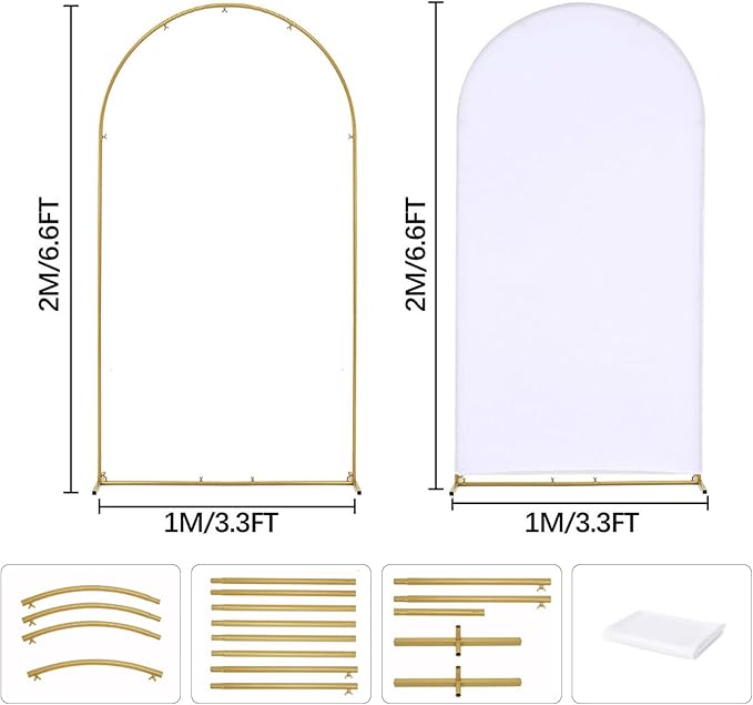 Vincidern 6.6FT Wedding Arch Backdrop Stand and White Cover, Metal Arch Backdrop Stand and Cover Set for Parties, Birthdays, Baby Showers, Bridal, Banquets, Ceremonies, Event Decor