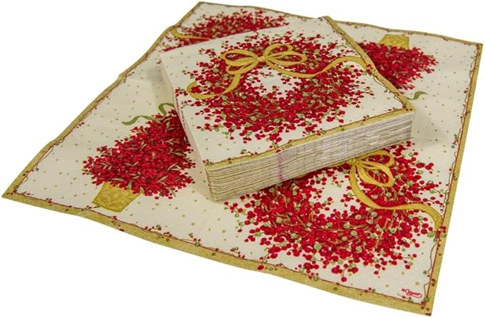 Caspari Entertaining Pepper Berry Cocktail Napkins, Red, 20-Pack