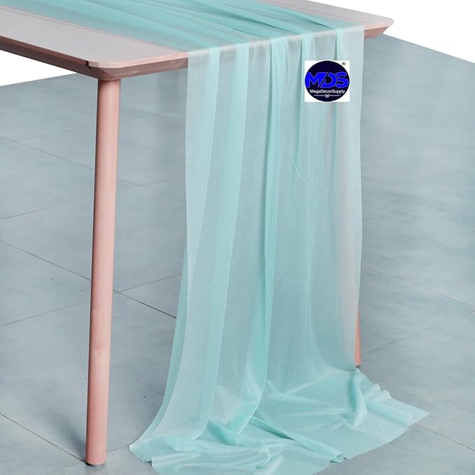 MDS Halloween Chiffon Table Runner - 10 Pack, 29 x 170 Inches, 14ft Each - Sheer Spooky Table Runners for Haunted House Parties, Trick-or-Treat Tables, Witchy Décor, Wedding & Events - Teal