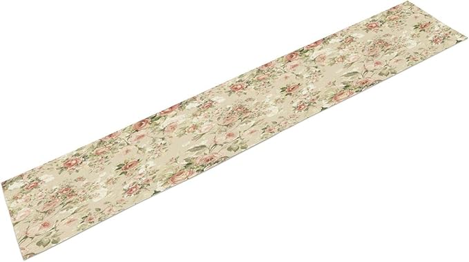 Lovely Rose Table Runner, Red and White Vintage Rose Delicate Floral Natural Pattern Long Table Restaurant Kitchen Holiday Party Decoration,13in（33cm） W * 120in（305cm） L