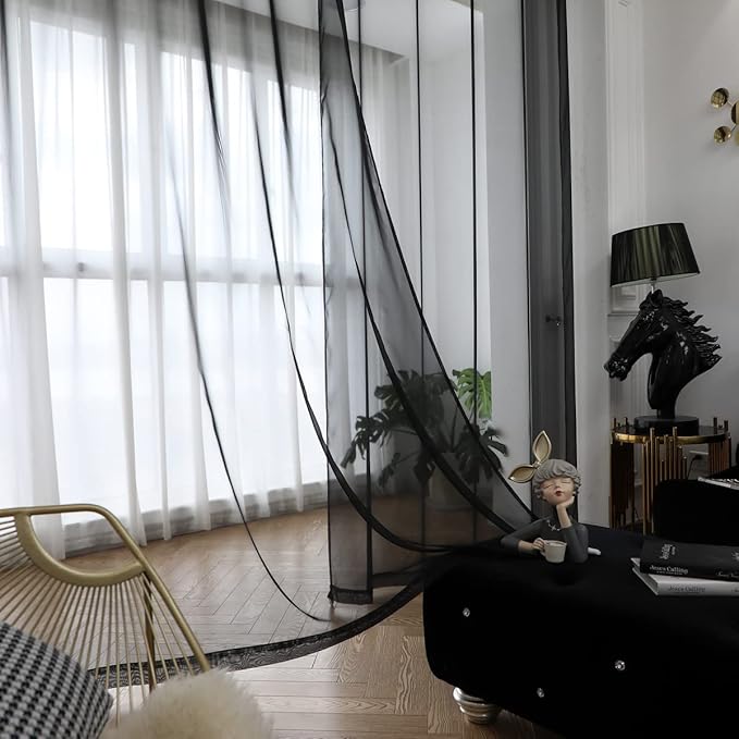 Window Black Sheer Curtains 130 Inches Long 2 Panels Sheer Curtain Basic Rod Pocket Panel for Bedroom Children Living Room Yard Kitchen (Black, 52" W x 130" L | 2 pcs)