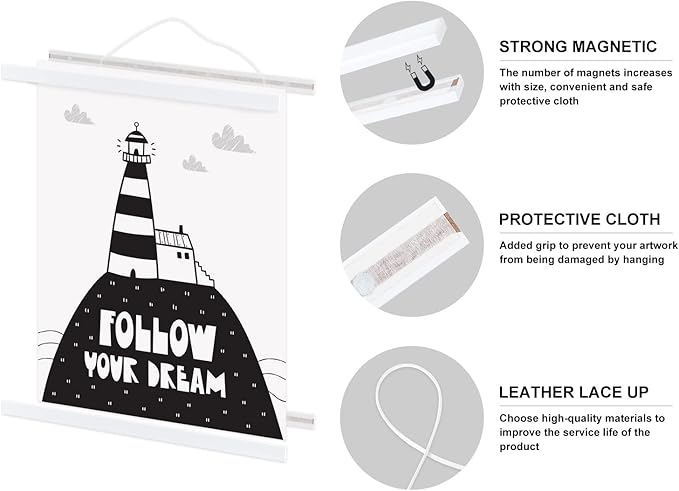 24x36 24x18 24x32 Poster Frame, Magnetic Light Wood Wooden Frame Frames Hanger for Photo Picture Canvas Artwork Wall Hanging (1 Pack, 24", White)