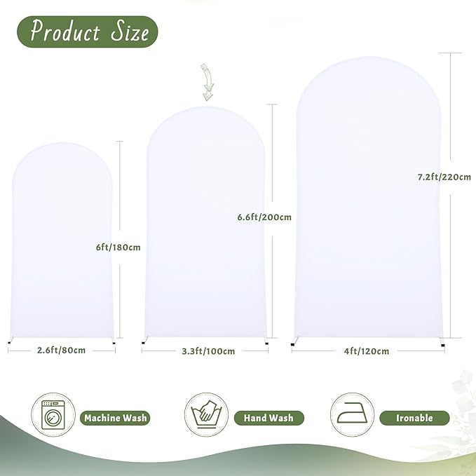 7.2FT White Arch Backdrop Cover - Polyester Fitted Wedding Arch Stand Covers Round Top Chiara Backdrop Arch Cover for Birthday Party Banquet Photo Background Decoration