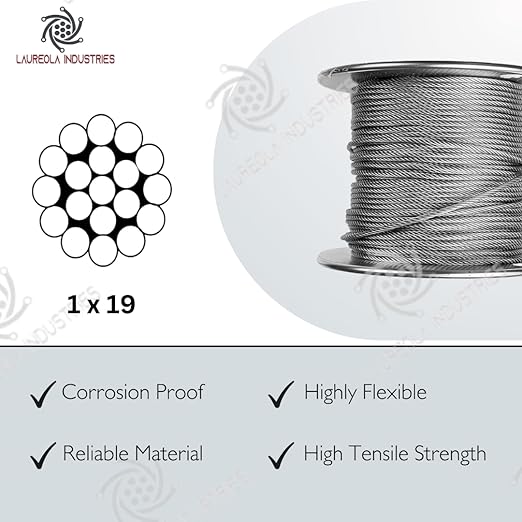 Laureola 1/8" Type-1x19 Grade-316 Stainless Steel Cable Railing Wire Rope - 400ft