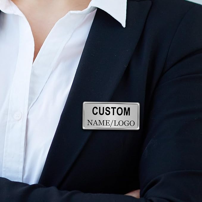 Custom Name Tags ID Badges with Logo Name Personalized Name Badges Name Tag ID Badges with Pin Backing Customizable Name Tags for Business Offices Stores Restaurant, 1.5x2.8 in, 200PCS