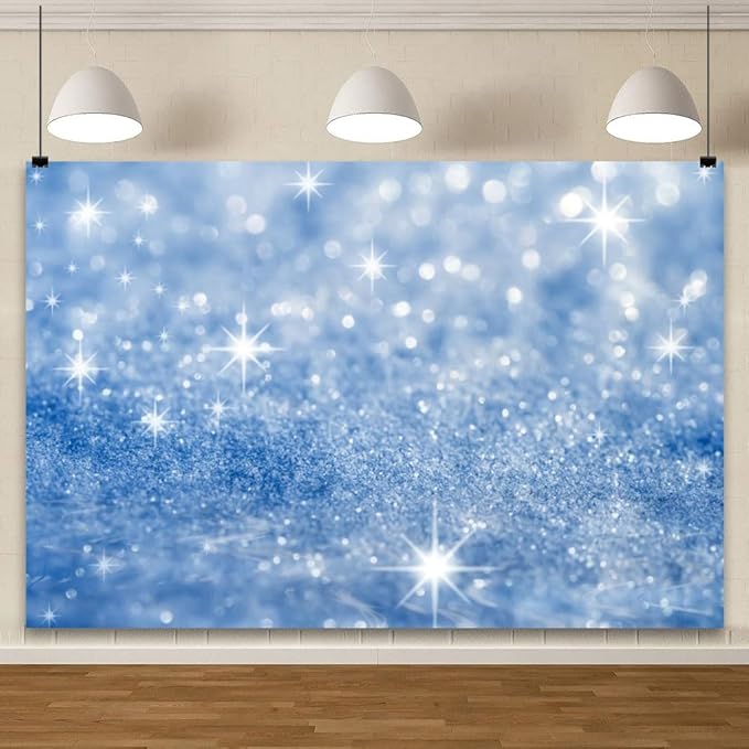 YongFoto Silver Blue Glitter Backdrop 6x4ft Silver Light Spots Blue Sequin Bokeh Photography Background Birthday Bridal Shower Wedding Photography Background Party Banner Portraits Photoshoot Props