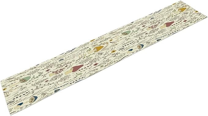 Mushroom Table Runner,Colorful Wild Plants and Fungus Botanical Plants Pattern Print Burlap for Hotel Indoors Outdoor Dining Room Kitchen Holiday Party, 13x108in