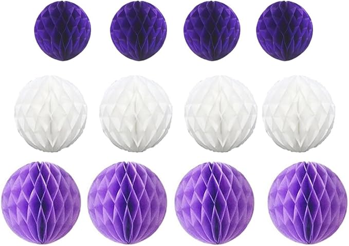 12pcs Party Honeycomb Balls Decorations 3'' 6'' 8'' Honeycomb Flower Tissue Pom Poms Flower Balls Hanging Flower Balls for Baby Shower Birthday Wedding Nursery Decor(3'' 6'' 8''Purple kit)
